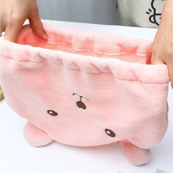 Hair towel drying womens Bear pink cartoon cute Kawaii hat towel NWT - Picture 2 of 3